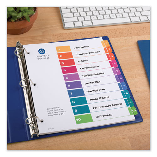 Avery® wholesale. AVERY Customizable Table Of Contents Ready Index Dividers With Multicolor Tabs, 10-tab, 1 To 10, 11 X 8.5, White, 3 Sets. HSD Wholesale: Janitorial Supplies, Breakroom Supplies, Office Supplies.