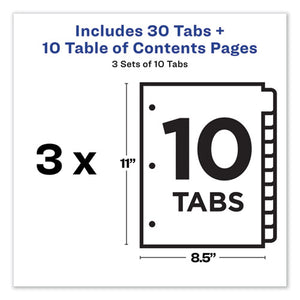 Avery® wholesale. AVERY Customizable Table Of Contents Ready Index Dividers With Multicolor Tabs, 10-tab, 1 To 10, 11 X 8.5, White, 3 Sets. HSD Wholesale: Janitorial Supplies, Breakroom Supplies, Office Supplies.