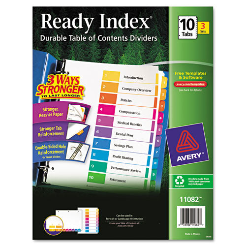 Avery® wholesale. AVERY Customizable Table Of Contents Ready Index Dividers With Multicolor Tabs, 10-tab, 1 To 10, 11 X 8.5, White, 3 Sets. HSD Wholesale: Janitorial Supplies, Breakroom Supplies, Office Supplies.