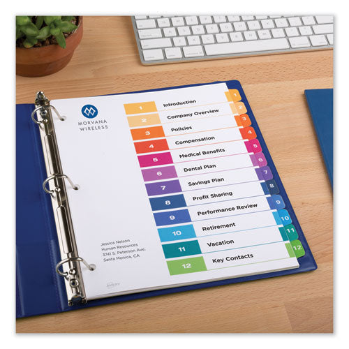 Avery® wholesale. AVERY Customizable Table Of Contents Ready Index Dividers With Multicolor Tabs, 12-tab, 1 To 12, 11 X 8.5, White, 3 Sets. HSD Wholesale: Janitorial Supplies, Breakroom Supplies, Office Supplies.