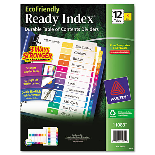 Avery® wholesale. AVERY Customizable Table Of Contents Ready Index Dividers With Multicolor Tabs, 12-tab, 1 To 12, 11 X 8.5, White, 3 Sets. HSD Wholesale: Janitorial Supplies, Breakroom Supplies, Office Supplies.