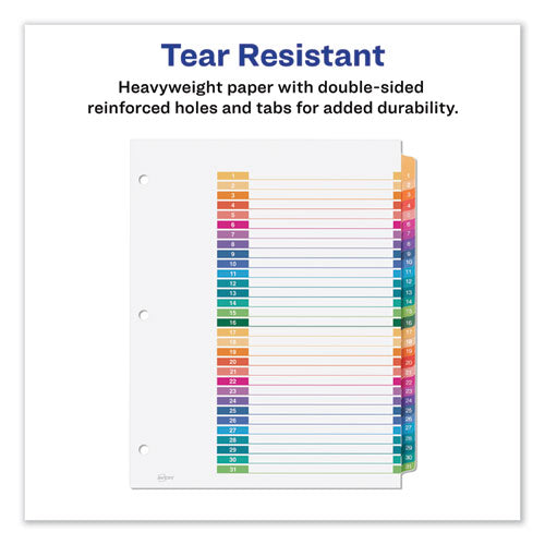 Avery® wholesale. AVERY Customizable Table Of Contents Ready Index Dividers With Multicolor Tabs, 31-tab, 1 To 31, 11 X 8.5, White, 1 Set. HSD Wholesale: Janitorial Supplies, Breakroom Supplies, Office Supplies.