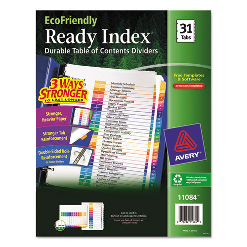 Avery® wholesale. AVERY Customizable Table Of Contents Ready Index Dividers With Multicolor Tabs, 31-tab, 1 To 31, 11 X 8.5, White, 1 Set. HSD Wholesale: Janitorial Supplies, Breakroom Supplies, Office Supplies.