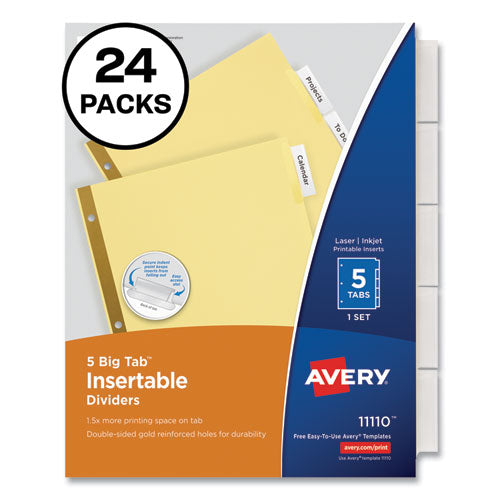 Avery® wholesale. AVERY Insertable Big Tab Dividers, 5-tab, Letter, 24 Sets. HSD Wholesale: Janitorial Supplies, Breakroom Supplies, Office Supplies.