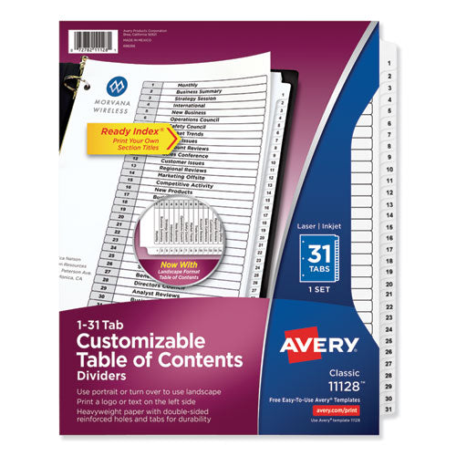 Avery® wholesale. AVERY Customizable Toc Ready Index Black And White Dividers, 31-tab, Letter. HSD Wholesale: Janitorial Supplies, Breakroom Supplies, Office Supplies.