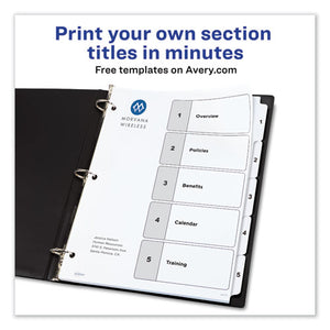 Avery® wholesale. AVERY Customizable Toc Ready Index Black And White Dividers, 5-tab, Letter. HSD Wholesale: Janitorial Supplies, Breakroom Supplies, Office Supplies.