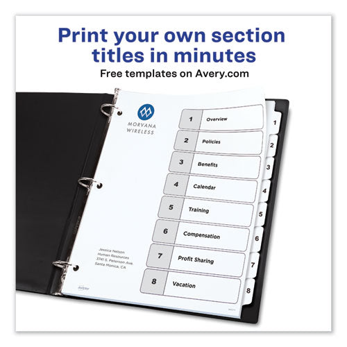 Avery® wholesale. AVERY Customizable Toc Ready Index Black And White Dividers, 8-tab, Letter. HSD Wholesale: Janitorial Supplies, Breakroom Supplies, Office Supplies.