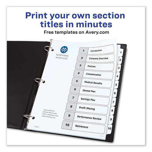 Avery® wholesale. AVERY Customizable Toc Ready Index Black And White Dividers, 10-tab, Letter. HSD Wholesale: Janitorial Supplies, Breakroom Supplies, Office Supplies.