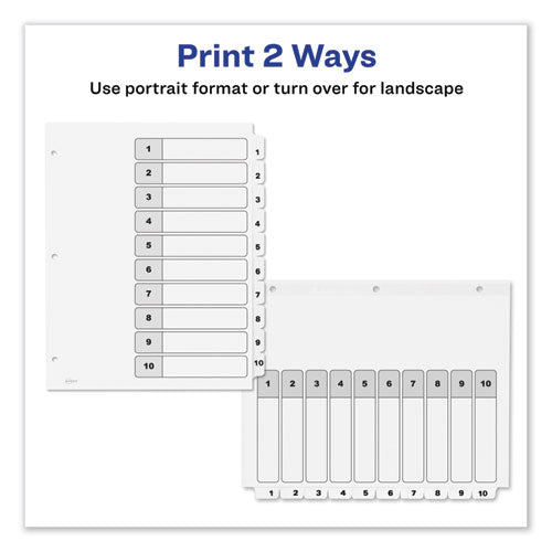 Avery® wholesale. AVERY Customizable Toc Ready Index Black And White Dividers, 10-tab, Letter. HSD Wholesale: Janitorial Supplies, Breakroom Supplies, Office Supplies.