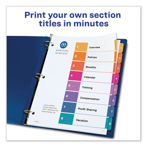 Avery® wholesale. AVERY Customizable Toc Ready Index Multicolor Dividers, 8-tab, Letter. HSD Wholesale: Janitorial Supplies, Breakroom Supplies, Office Supplies.