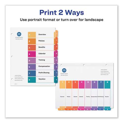 Avery® wholesale. AVERY Customizable Toc Ready Index Multicolor Dividers, 8-tab, Letter. HSD Wholesale: Janitorial Supplies, Breakroom Supplies, Office Supplies.