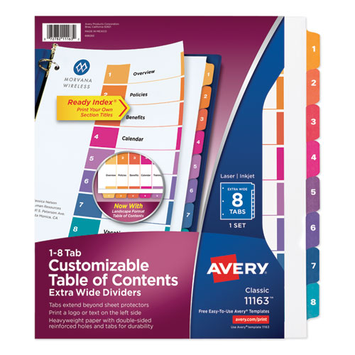 Avery® wholesale. AVERY Customizable Toc Ready Index Multicolor Dividers, 8-tab, Letter. HSD Wholesale: Janitorial Supplies, Breakroom Supplies, Office Supplies.