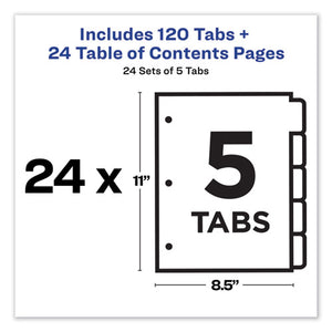 Avery® wholesale. AVERY Customizable Toc Ready Index Multicolor Dividers, 5-tab, Letter, 24 Sets. HSD Wholesale: Janitorial Supplies, Breakroom Supplies, Office Supplies.