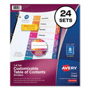 Avery® wholesale. AVERY Customizable Toc Ready Index Multicolor Dividers, 8-tab, Letter, 24 Sets. HSD Wholesale: Janitorial Supplies, Breakroom Supplies, Office Supplies.