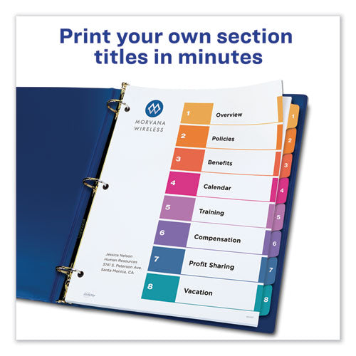 Avery® wholesale. AVERY Customizable Toc Ready Index Multicolor Dividers, 8-tab, Letter, 24 Sets. HSD Wholesale: Janitorial Supplies, Breakroom Supplies, Office Supplies.