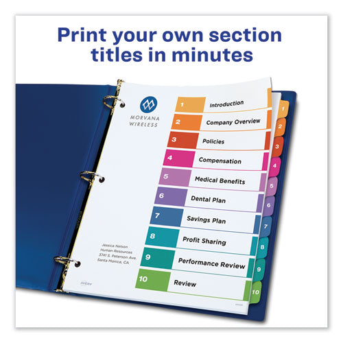 Avery® wholesale. AVERY Customizable Toc Ready Index Multicolor Dividers, 10-tab, Letter, 24 Sets. HSD Wholesale: Janitorial Supplies, Breakroom Supplies, Office Supplies.