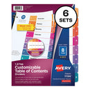 Avery® wholesale. AVERY Customizable Toc Ready Index Multicolor Dividers, 8-tab, Letter, 6 Sets. HSD Wholesale: Janitorial Supplies, Breakroom Supplies, Office Supplies.