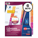 Avery® wholesale. AVERY Customizable Toc Ready Index Multicolor Dividers, 5-tab, Letter, 6 Sets. HSD Wholesale: Janitorial Supplies, Breakroom Supplies, Office Supplies.
