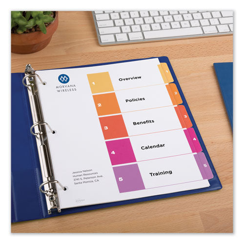 Avery® wholesale. AVERY Customizable Toc Ready Index Multicolor Dividers, 5-tab, Letter, 6 Sets. HSD Wholesale: Janitorial Supplies, Breakroom Supplies, Office Supplies.