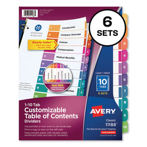 Avery® wholesale. AVERY Customizable Toc Ready Index Multicolor Dividers, 10-tab, Letter, 6 Sets. HSD Wholesale: Janitorial Supplies, Breakroom Supplies, Office Supplies.