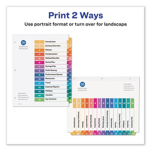 Avery® wholesale. AVERY Customizable Toc Ready Index Multicolor Dividers, 15-tab, Letter, 6 Sets. HSD Wholesale: Janitorial Supplies, Breakroom Supplies, Office Supplies.