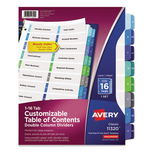 Avery® wholesale. AVERY Customizable Toc Ready Index Double Column Multicolor Dividers, 16-tab, Letter. HSD Wholesale: Janitorial Supplies, Breakroom Supplies, Office Supplies.