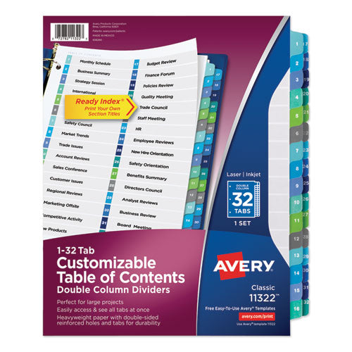 Avery® wholesale. AVERY Customizable Toc Ready Index Double Column Multicolor Dividers, 32-tab, Letter. HSD Wholesale: Janitorial Supplies, Breakroom Supplies, Office Supplies.