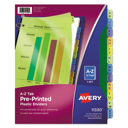 Avery® wholesale. AVERY Durable Preprinted Plastic Tab Dividers, 12-tab, A To Z, 11 X 8.5, Assorted, 1 Set. HSD Wholesale: Janitorial Supplies, Breakroom Supplies, Office Supplies.