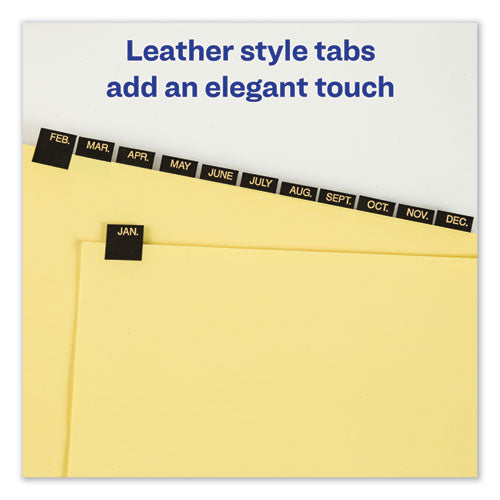 Avery® wholesale. AVERY Preprinted Black Leather Tab Dividers W-gold Reinforced Edge, 12-tab, Ltr. HSD Wholesale: Janitorial Supplies, Breakroom Supplies, Office Supplies.