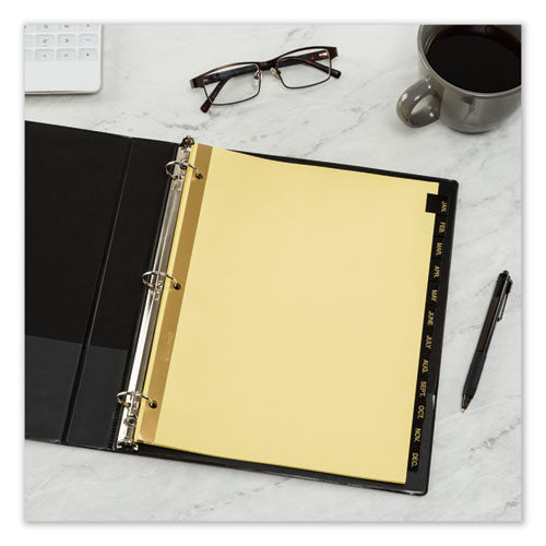 Avery® wholesale. AVERY Preprinted Black Leather Tab Dividers W-gold Reinforced Edge, 12-tab, Ltr. HSD Wholesale: Janitorial Supplies, Breakroom Supplies, Office Supplies.