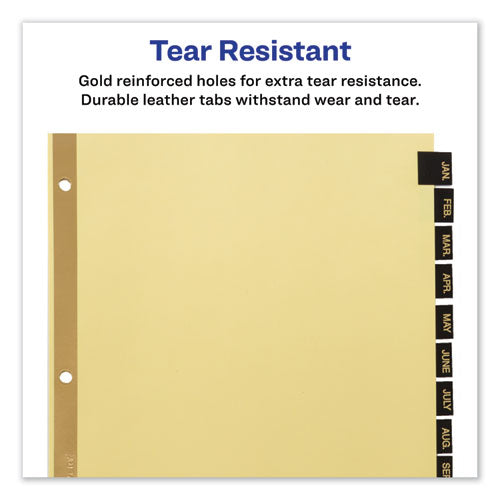 Avery® wholesale. AVERY Preprinted Black Leather Tab Dividers W-gold Reinforced Edge, 12-tab, Ltr. HSD Wholesale: Janitorial Supplies, Breakroom Supplies, Office Supplies.