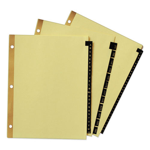 Avery® wholesale. AVERY Preprinted Black Leather Tab Dividers W-gold Reinforced Edge, 12-tab, Ltr. HSD Wholesale: Janitorial Supplies, Breakroom Supplies, Office Supplies.