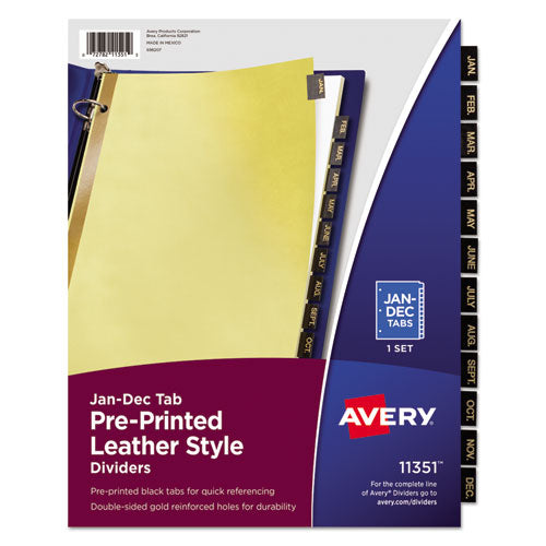 Avery® wholesale. AVERY Preprinted Black Leather Tab Dividers W-gold Reinforced Edge, 12-tab, Ltr. HSD Wholesale: Janitorial Supplies, Breakroom Supplies, Office Supplies.