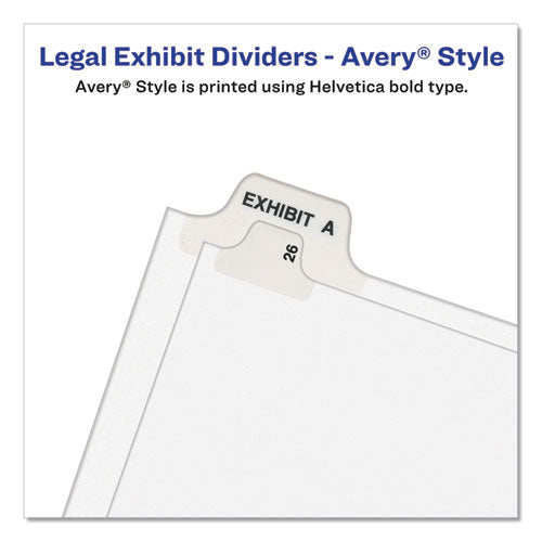 Avery® wholesale. AVERY Preprinted Legal Exhibit Bottom Tab Index Dividers, Avery Style, 27-tab, Exhibit A To Exhibit Z, 11 X 8.5, White, 1 Set. HSD Wholesale: Janitorial Supplies, Breakroom Supplies, Office Supplies.