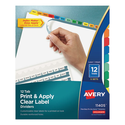 Avery® wholesale. AVERY Print And Apply Index Maker Clear Label Dividers, 12 Color Tabs, Letter, 5 Sets. HSD Wholesale: Janitorial Supplies, Breakroom Supplies, Office Supplies.