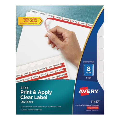 Avery® wholesale. AVERY Print And Apply Index Maker Clear Label Dividers, 8 White Tabs, Letter. HSD Wholesale: Janitorial Supplies, Breakroom Supplies, Office Supplies.