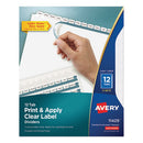 Avery® wholesale. AVERY Print And Apply Index Maker Clear Label Dividers, 12 White Tabs, Letter, 5 Sets. HSD Wholesale: Janitorial Supplies, Breakroom Supplies, Office Supplies.