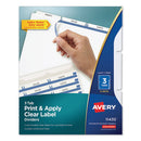 Avery® wholesale. AVERY Print And Apply Index Maker Clear Label Dividers, 3 White Tabs, Letter, 5 Sets. HSD Wholesale: Janitorial Supplies, Breakroom Supplies, Office Supplies.