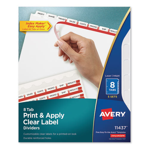 Avery® wholesale. AVERY Print And Apply Index Maker Clear Label Dividers, 8 White Tabs, Letter, 5 Sets. HSD Wholesale: Janitorial Supplies, Breakroom Supplies, Office Supplies.