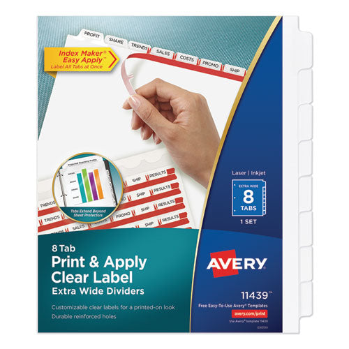 Avery® wholesale. AVERY Print And Apply Index Maker Clear Label Dividers, 8 White Tabs, Letter. HSD Wholesale: Janitorial Supplies, Breakroom Supplies, Office Supplies.