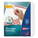 Avery® wholesale. AVERY Print And Apply Index Maker Clear Label Dividers, 8 White Tabs, Letter, 5 Sets. HSD Wholesale: Janitorial Supplies, Breakroom Supplies, Office Supplies.