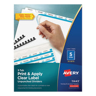 Avery® wholesale. AVERY Print And Apply Index Maker Clear Label Unpunched Dividers, 5-tab, Ltr, 25 Sets. HSD Wholesale: Janitorial Supplies, Breakroom Supplies, Office Supplies.