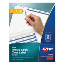 Avery® wholesale. AVERY Print And Apply Index Maker Clear Label Dividers, 3 White Tabs, Letter, 25 Sets. HSD Wholesale: Janitorial Supplies, Breakroom Supplies, Office Supplies.