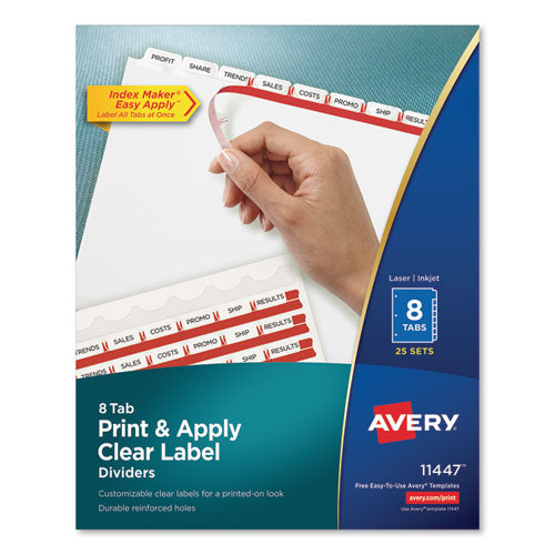 Avery® wholesale. AVERY Print And Apply Index Maker Clear Label Dividers, 8 White Tabs, Letter, 25 Sets. HSD Wholesale: Janitorial Supplies, Breakroom Supplies, Office Supplies.