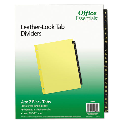 Office Essentials™ wholesale. Preprinted Black Leather Tab Dividers, 25-tab, Letter. HSD Wholesale: Janitorial Supplies, Breakroom Supplies, Office Supplies.