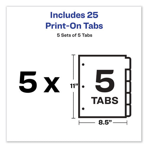 Avery® wholesale. AVERY Customizable Print-on Dividers, 5-tab, Letter, 5 Sets. HSD Wholesale: Janitorial Supplies, Breakroom Supplies, Office Supplies.