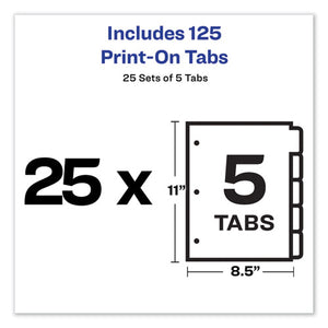 Avery® wholesale. AVERY Customizable Print-on Dividers, Letter, 5-tabs-set, 25 Sets-pack. HSD Wholesale: Janitorial Supplies, Breakroom Supplies, Office Supplies.