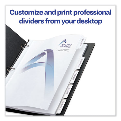 Avery® wholesale. AVERY Customizable Print-on Dividers, Letter, 5-tabs-set, 25 Sets-pack. HSD Wholesale: Janitorial Supplies, Breakroom Supplies, Office Supplies.