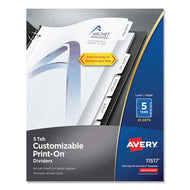 Avery® wholesale. AVERY Customizable Print-on Dividers, Letter, 5-tabs-set, 25 Sets-pack. HSD Wholesale: Janitorial Supplies, Breakroom Supplies, Office Supplies.