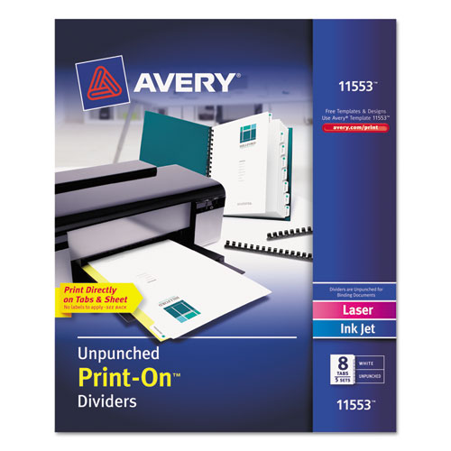 Avery® wholesale. AVERY Customizable Print-on Dividers, 8-tab, Letter, 5 Sets. HSD Wholesale: Janitorial Supplies, Breakroom Supplies, Office Supplies.